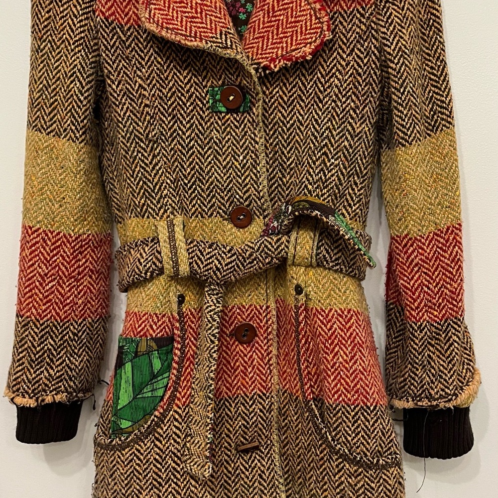 Miss Sixty Red and Yellow Herringbone Trench Coat
